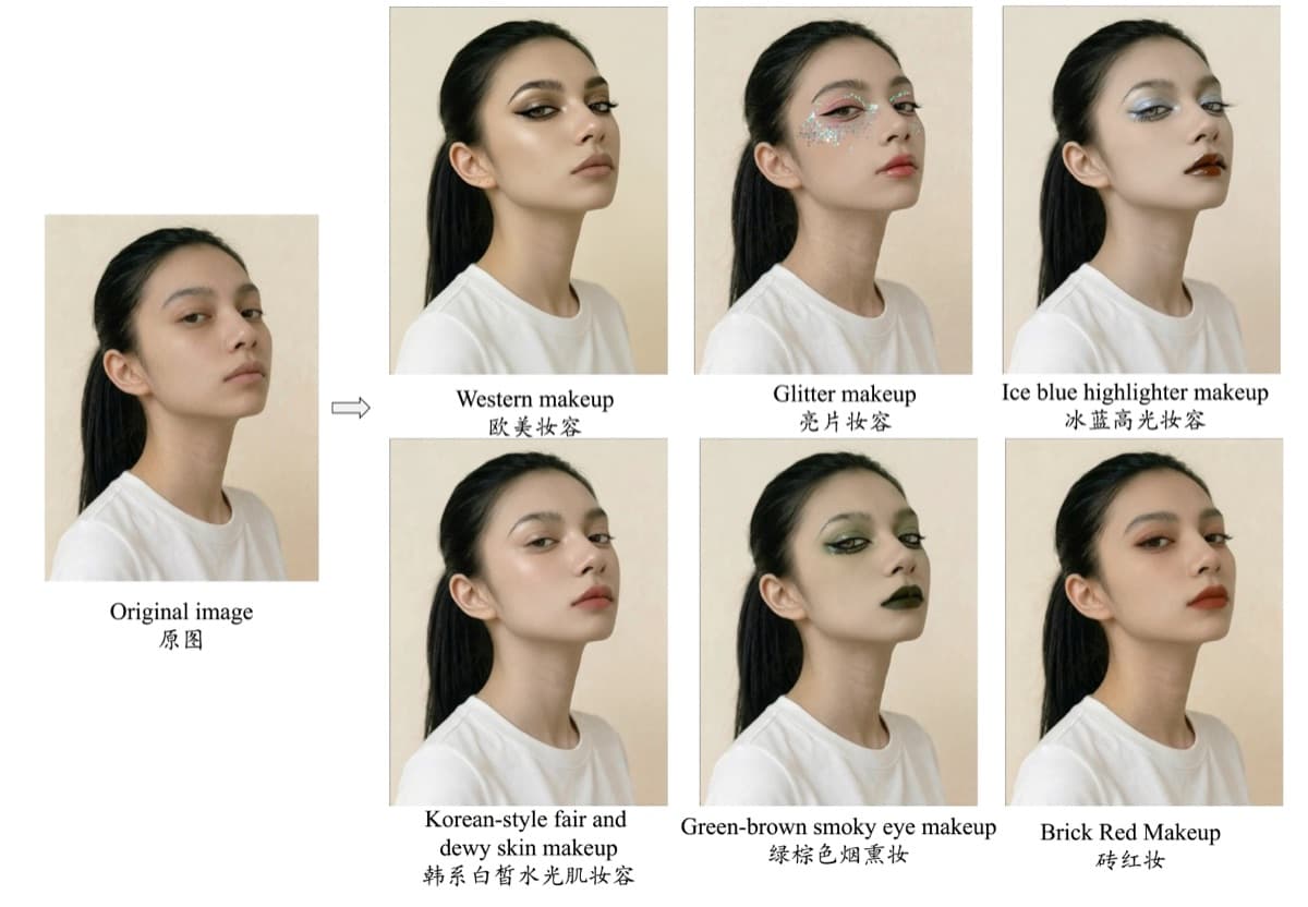 Firered Image Edit makeup effects showcase — AI-powered portrait transformation examples