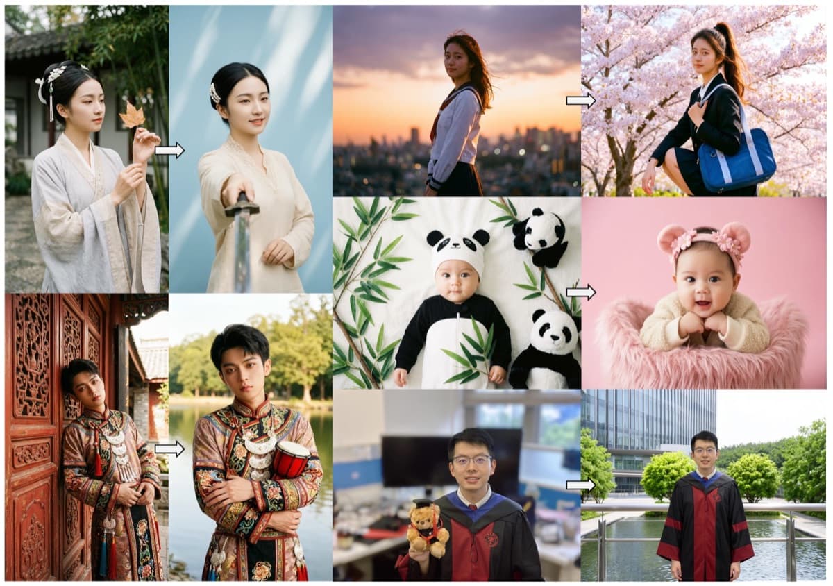 Firered Image Edit portrait editing showcase — before and after AI image editing examples