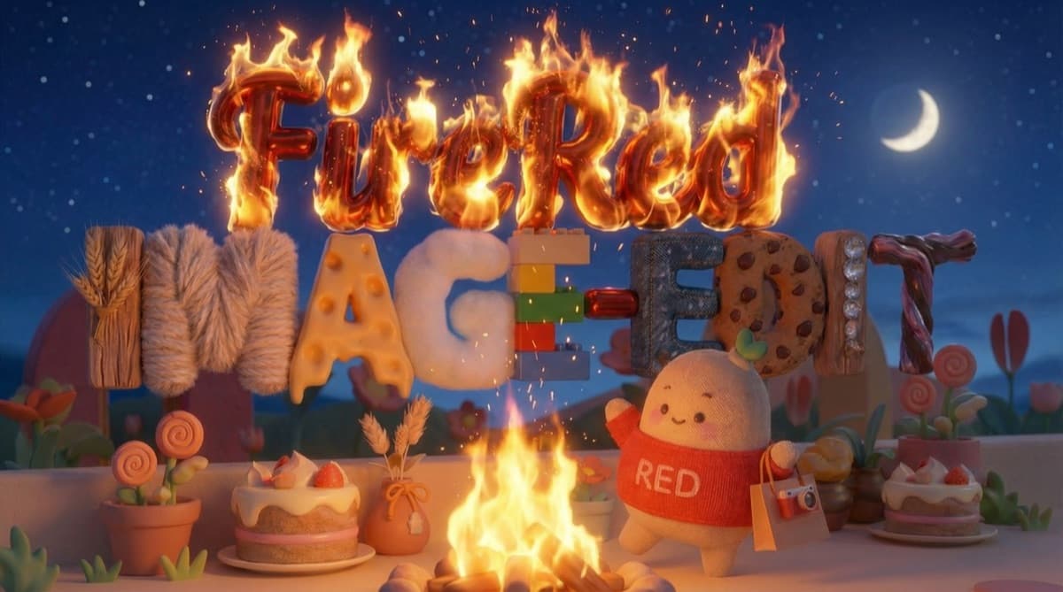 Firered Image Edit AI capabilities overview — photo restoration, portrait editing, style transfer, and multi-image composition examples