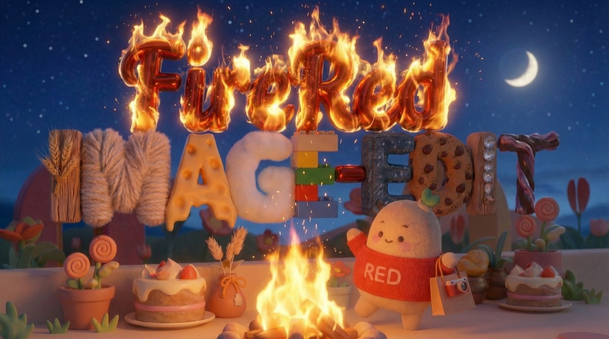 Firered Image Edit AI capabilities overview — photo restoration, portrait editing, style transfer, and multi-image composition examples